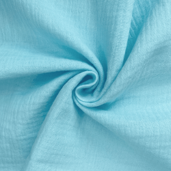 Ткань Муслин Жатый, цвет Небесно-голубой (на отрез)  в Электростали